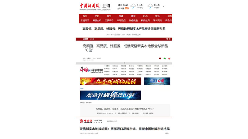 中新社、环球网等数十家媒体刊文盛赞天格新实木地板为中国质造新名片